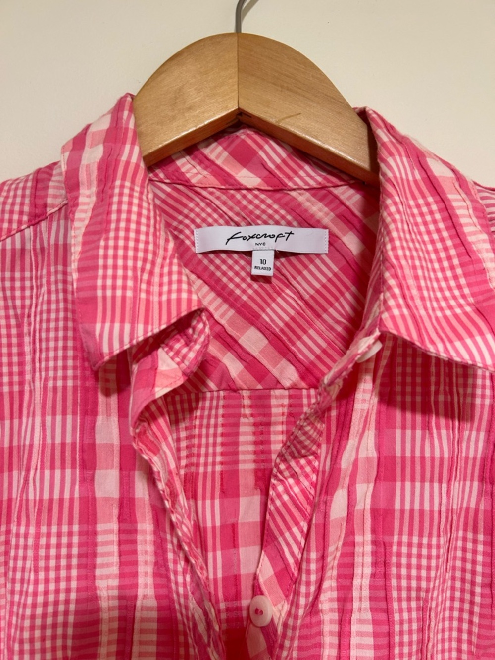 Foxcroft Germaine Plaid Non Iron Button Up Tunic Shirt in Rose Red Size 10 - Picture 4 of 6